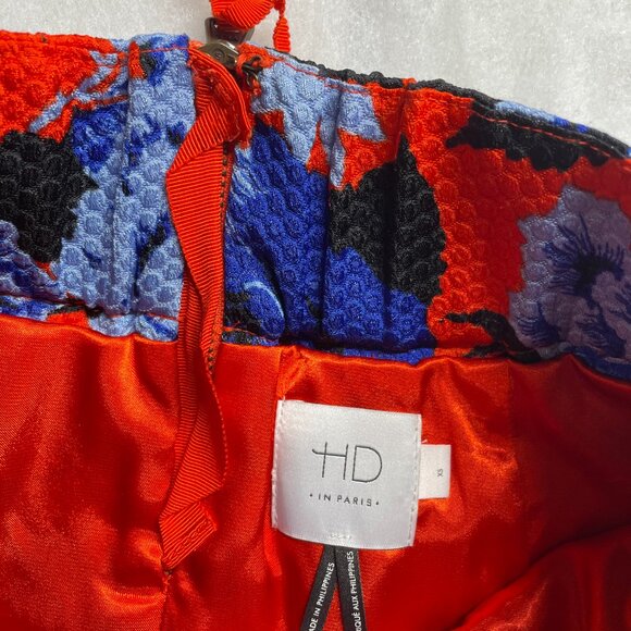 HD In Paris Anthropologie Red Blue Floral Tiered Festive Fit & Flare Skirt XS - Picture 6 of 10